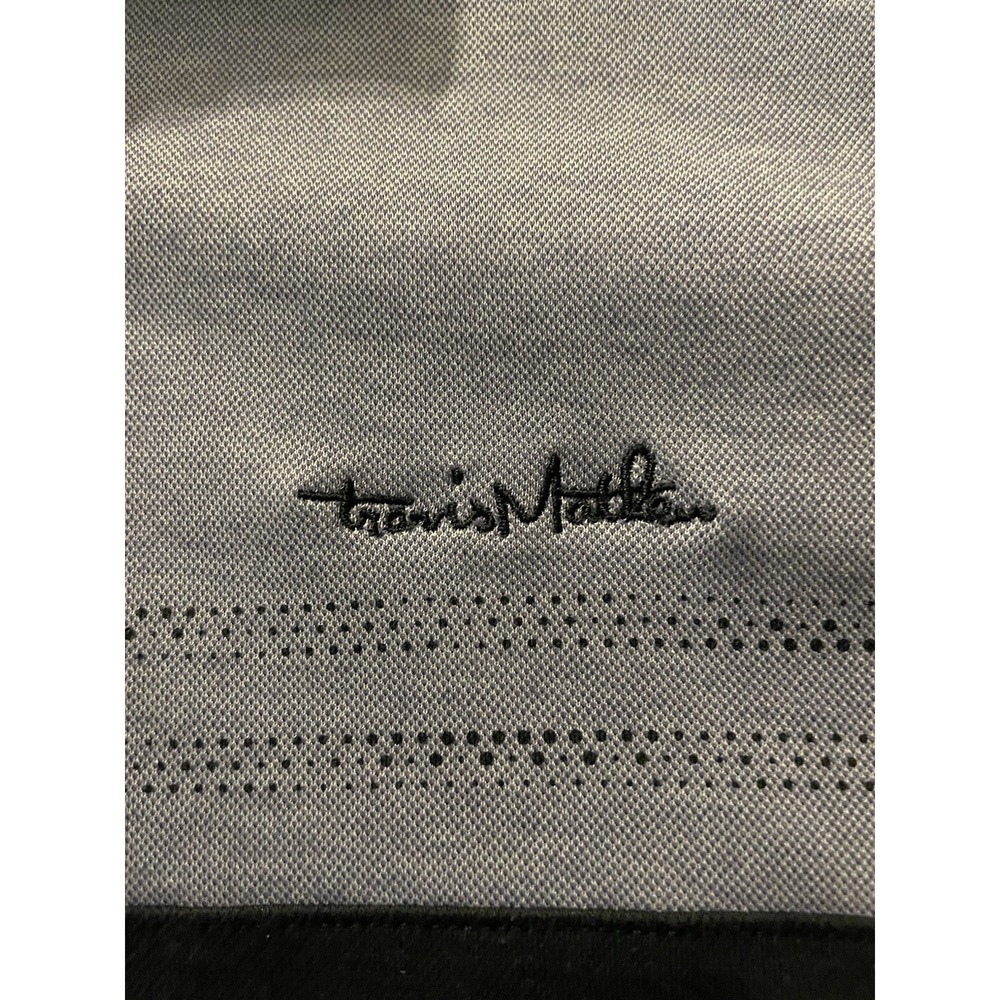 Travis Mathew Short Sleeve Polo Shirt Blue Black Colorblock Logo Large JBHS - Picture 3 of 9